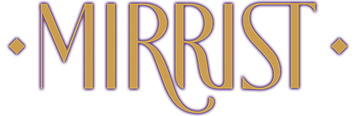 Mirrist gold logo with purple border.