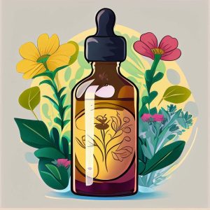 A cartoon drawing of an aromatherapy oil 'dropper' bottle.